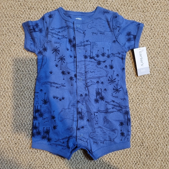 Carters 6 month short sleeves shirts snap up boys bodysuit blue black - Picture 1 of 2